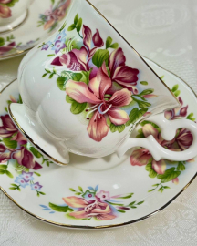 Чайная пара Orchid «Орхидея» Royal Canterbury, England, 1970х 180мл. Костяной фарфор. Цена за 1шт. Картинка 5